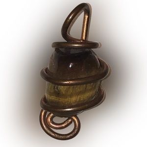 NWOT Tigers Eye Necklace Pendant Healing Crystal, Copper Wire Wrapped